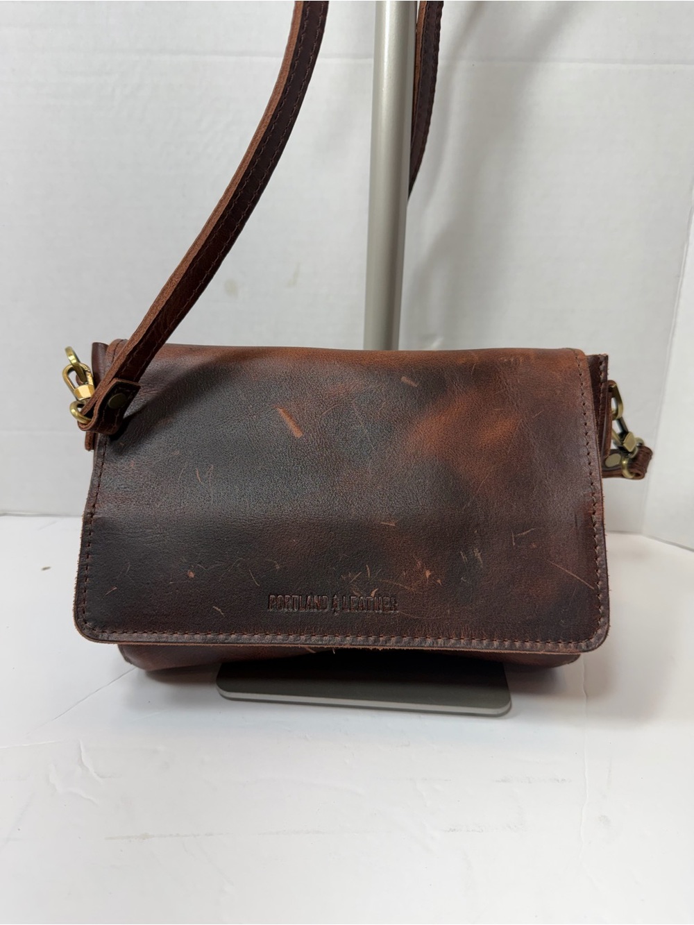 Portland leather goods  Distressed Chestnut Leather Crossbody